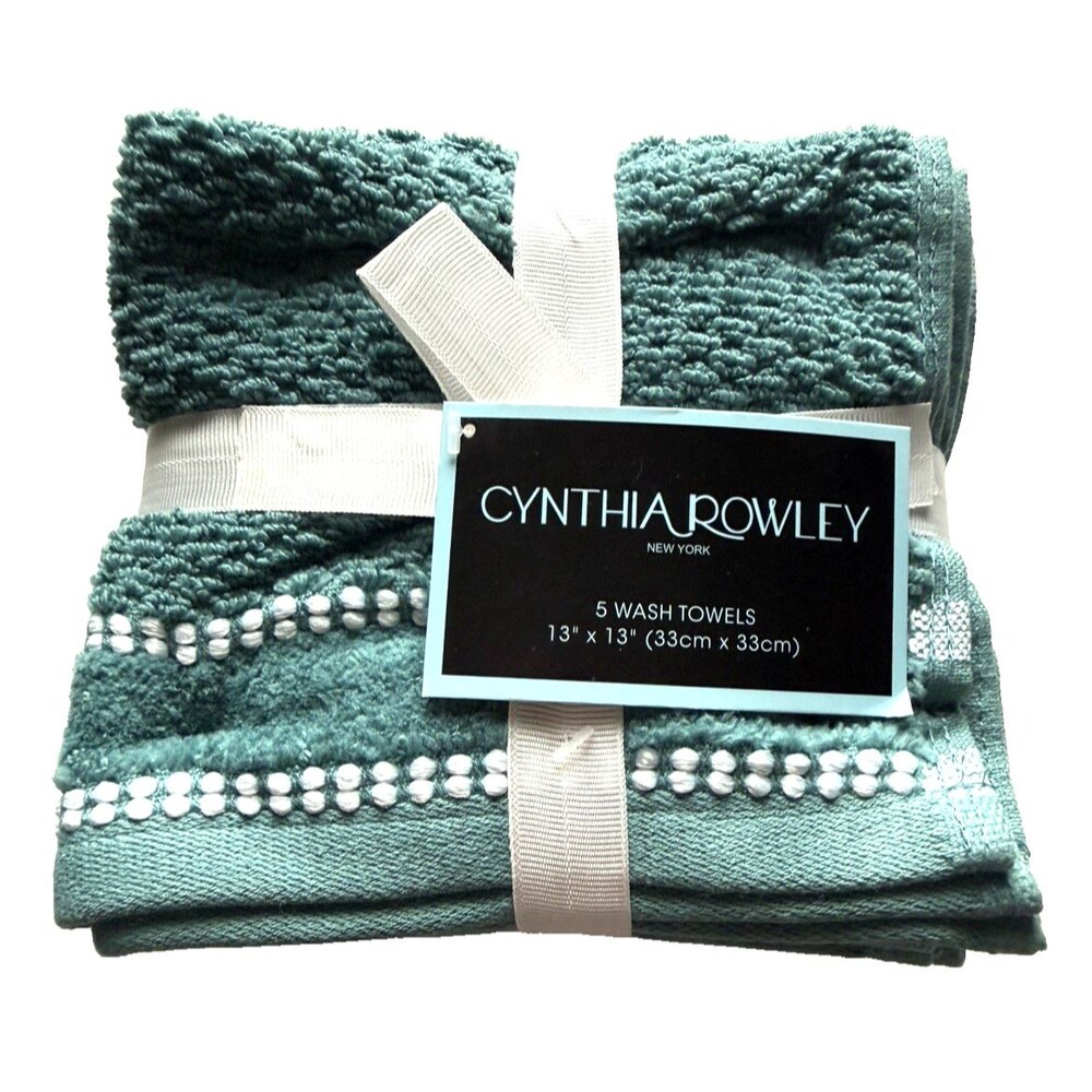 Cynthia Rowley Facecloths Washcloths Blue Green Cotton 13x13" Set of 5 Striped